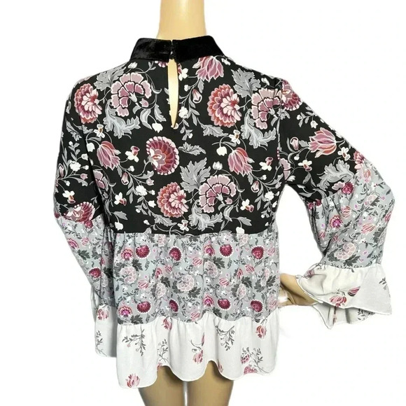 Ann Taylor LOFT Boho Floral Top Womens Small Mixed Print Long Sleeve Blouse - Picture 6 of 11